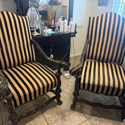 Vintage Style Decor Chairs Gold And Black Striped 
