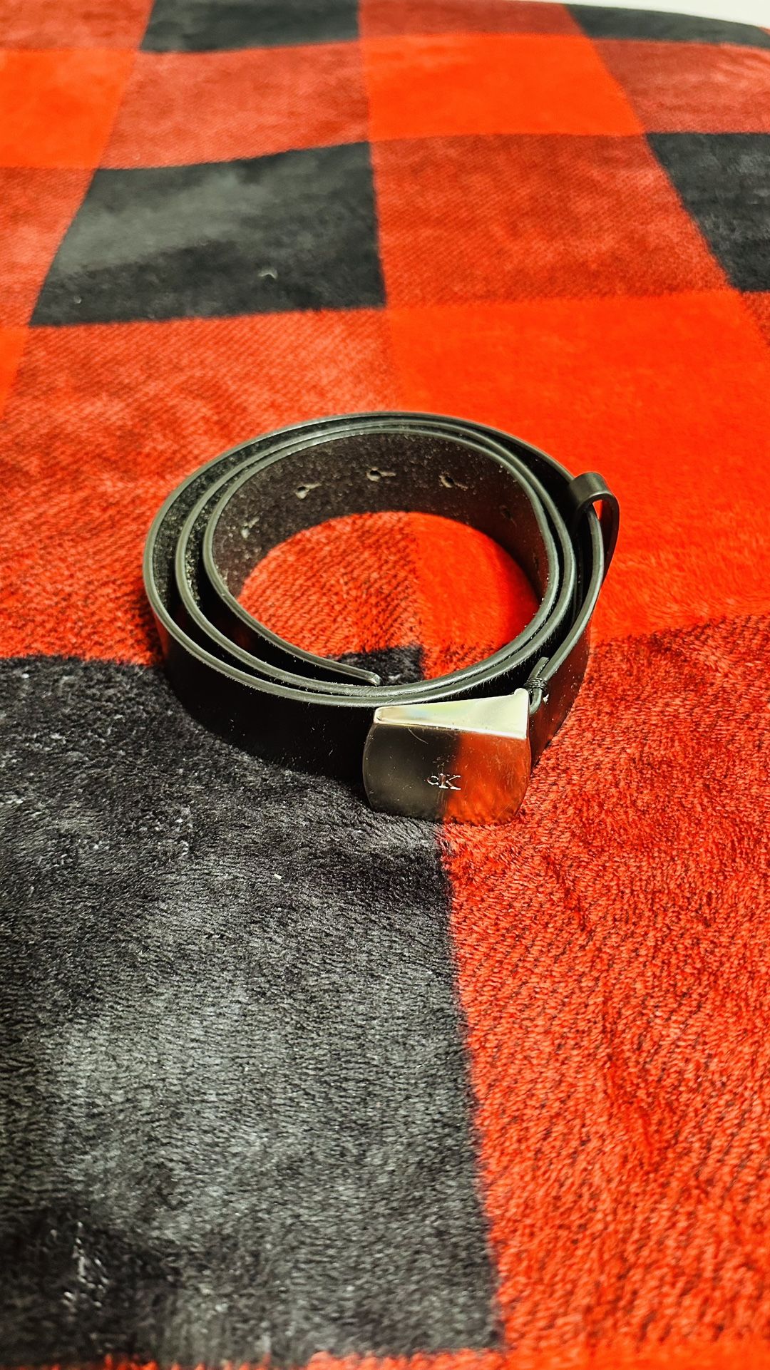 Calvin Klein Black Genuine Leather Silver Buckle Belt Medium