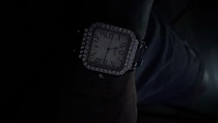 Black Square Watch with Crystal Bezel