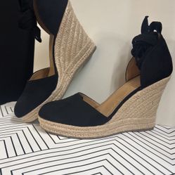 Summer Wedge Black Lace Up Shoes 