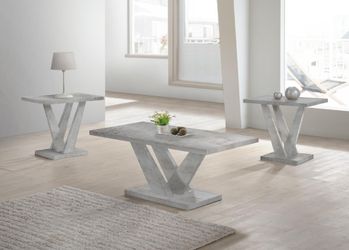  T615 Apollo - 3PC Gray Faux Marble Coffee Table Set, Coffee and 2 End Tables.