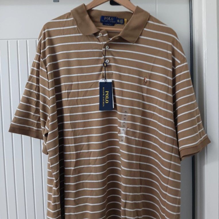 Polo Ralph Lauren Men's Soft Cotton Striped Tan Classic Fit Polo Shirt XXL