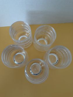 Set of 5 Clear Ribbed Glass Tumblers 4 Inch