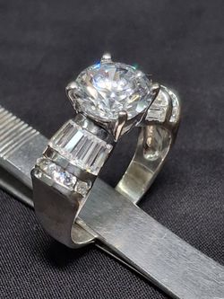 Sterling Silver CZ Stones Engagement Ring Sz 8.75 Gram Wt.7.7