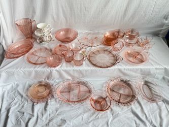 Lot of Pink Depression Glass Multiple Patterns 43 Pieces