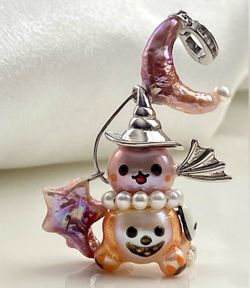Halloween Collection-Natural Edison Pearl Pumpkin Cart With Star And Moon Pendant