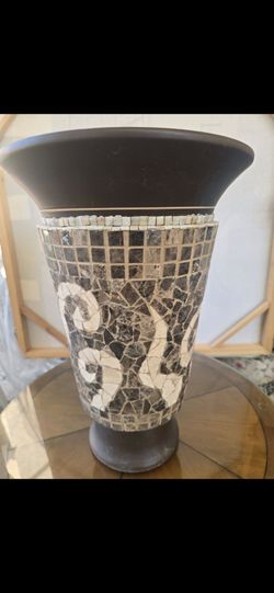 Handcrafted Mosaic Urn Vase Greek Key Swirl Statement Planter