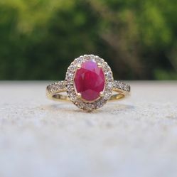 14K Gold Ruby Diamond Ring (Jewelry Box Included)