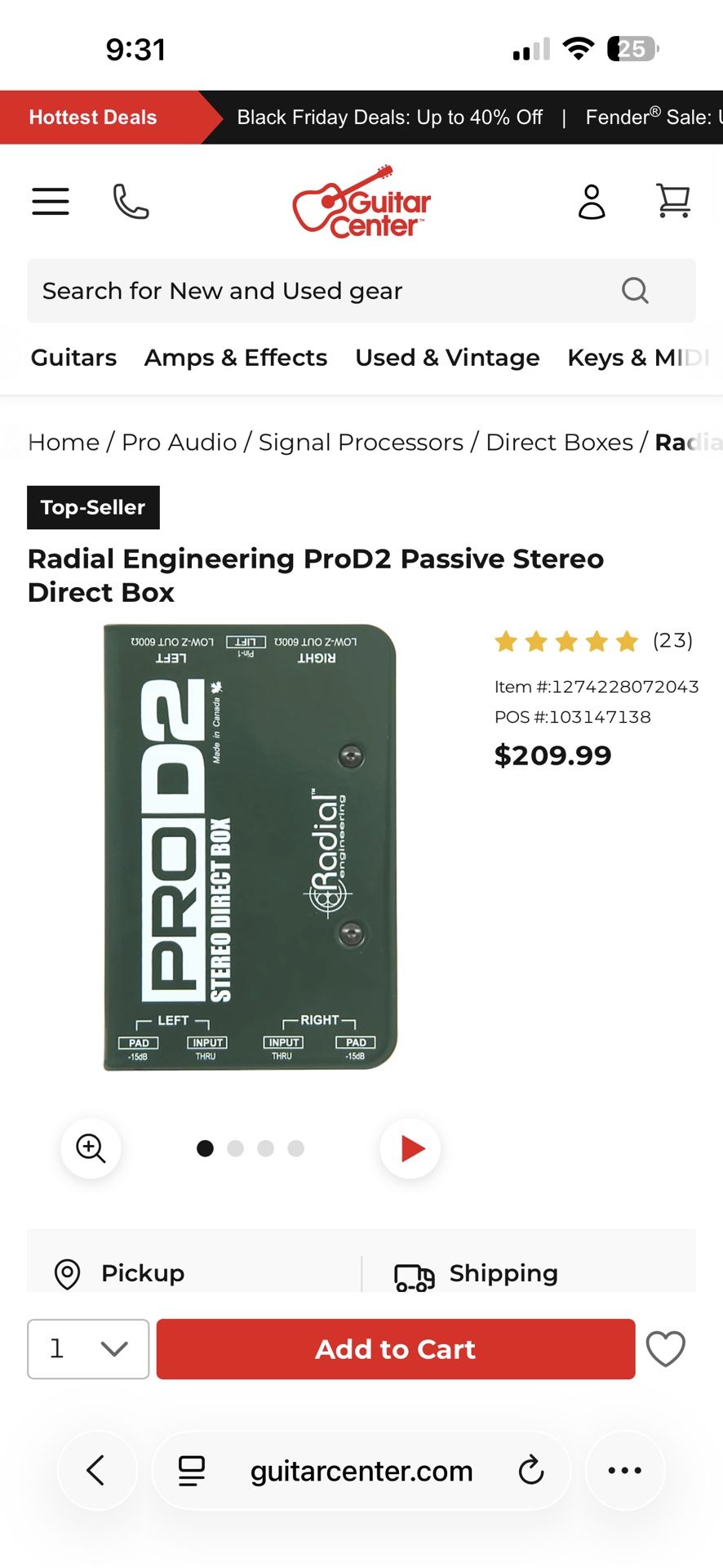 Radial Engineering ProD2 Passive Stereo Direct Box