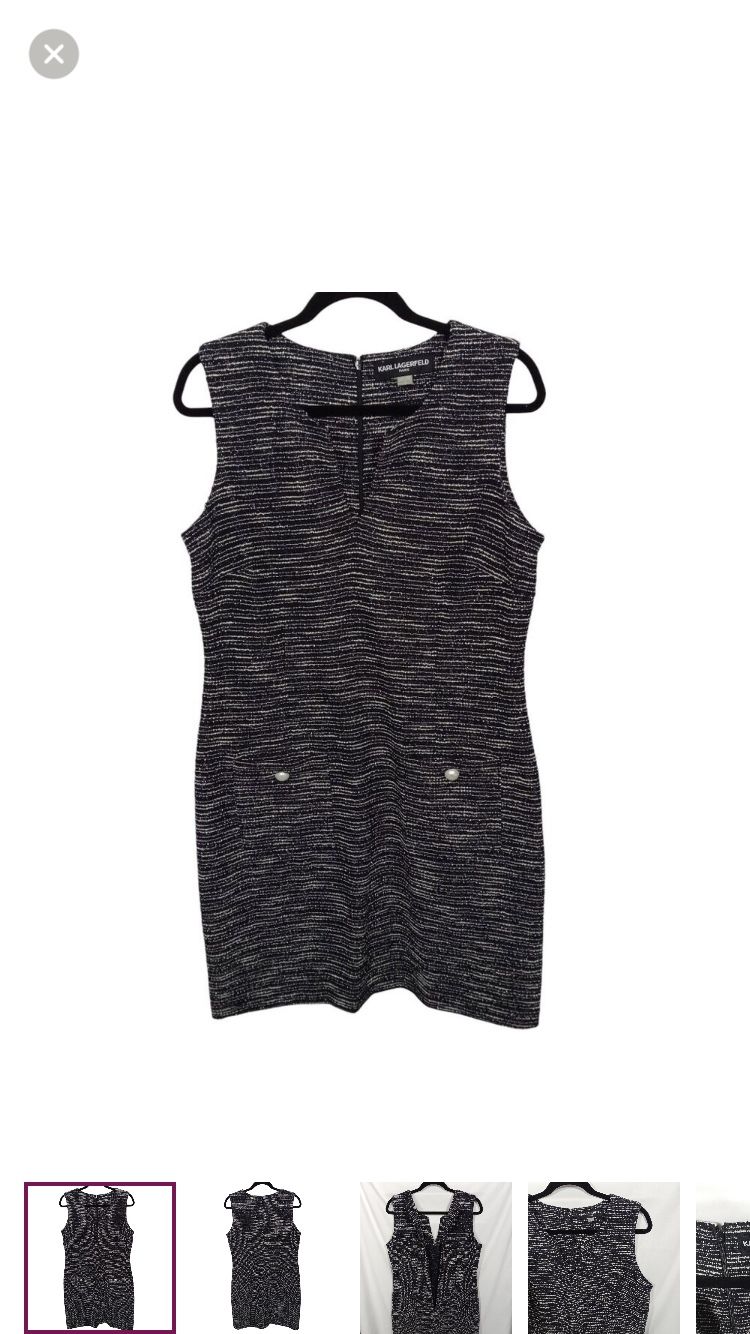 Karl Lagerfeld Womens Sheath Dress Size 12 Tweed Black Pockets Sleeveless Career