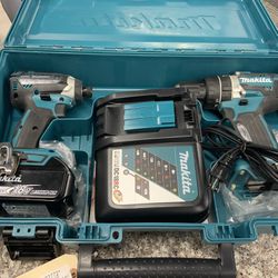 MAKITA Cordless Combination Kit: 18 V, 2 Tools, 1/2 in Hammer Drill/impact, With Battery And Charger 