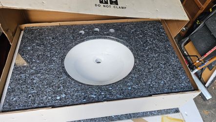 NEW 37" Natural Blue Pearl Granite Bathroom Vanity Top with Sink – Fits 36" Cabinet