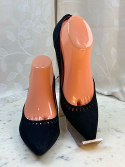 LifeStride Women Pumps 8.5 Black Faux Suede Cutout Kitten Heels Office Dressy