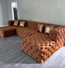 ORANGE VELVET DOUBLE CHAISE SECTIONAL