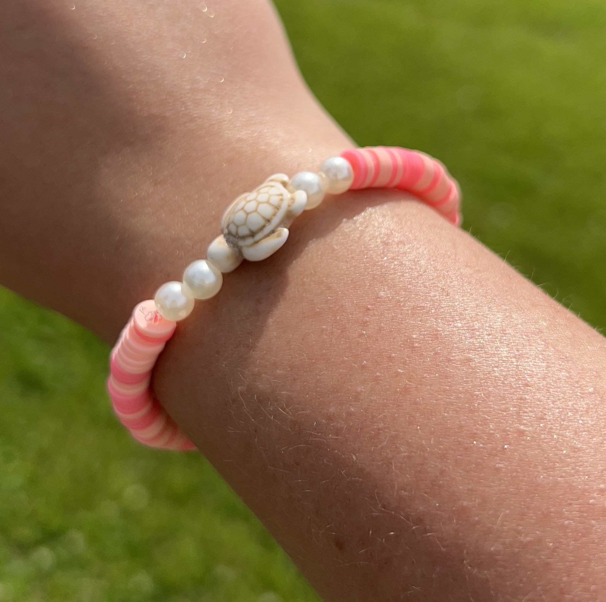Coral Colored Sea Turtle Clay Bead Bracelets