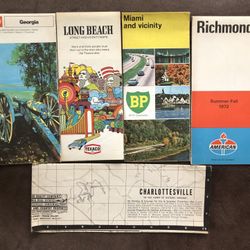 5 Vintage U.S. Cities Gas Station Maps-Va-Ga-Miami Fl