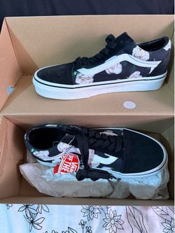 Vans black with white roses (Brand New)