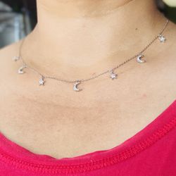 Moon+Star Pave Necklace Fashion Jewelry