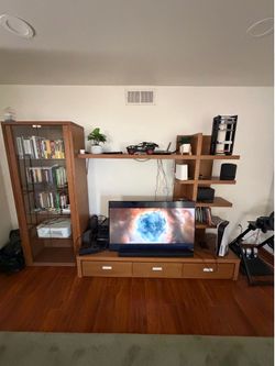 Modern Large Entertainment Center / TV Wall Unit / Media Console with Display Cabinet & Shelving – 9’2” Wide