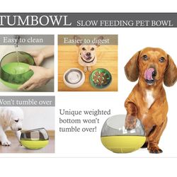 New Slow Feed Yellow Tumble Pet Dog Puppy Cat Pet Bowl No Mess 