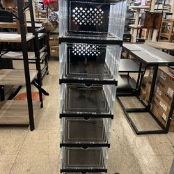 SONGMICS Foldable Shoe Cabinet w/ 6 Boxes Built-In Shoe Organiser - Black