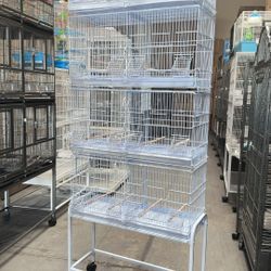 4 Of Stackable Parrots Birds Flight Breeding Breeder Cages With Removable Rolling Stand 