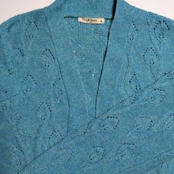 WoolOvers Women's Medium Cableknit Wool Cardigan Sweater Blue Green Teal, 100% Lambswool, new wool