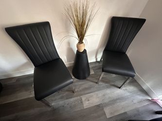 ✅NEW 2-two black leather chairs with silver legs