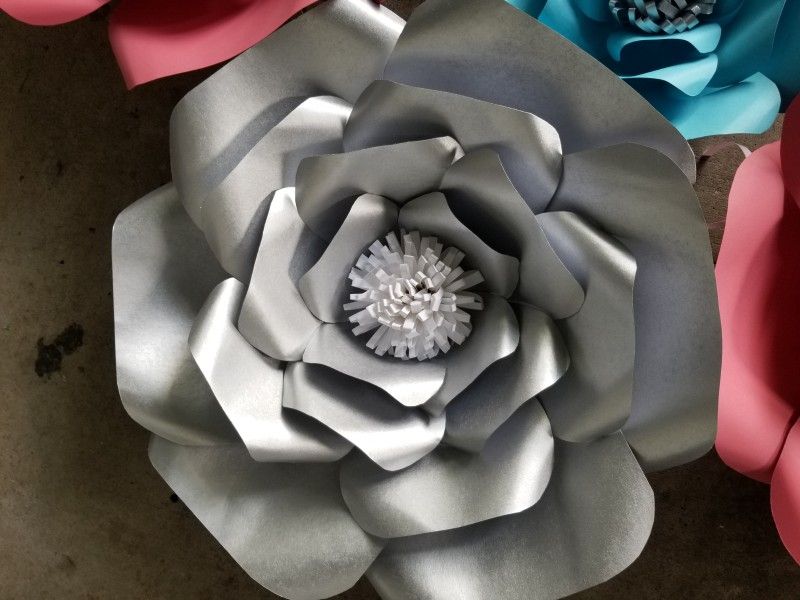 Silver, Pink, And Blue Paper Flowers 