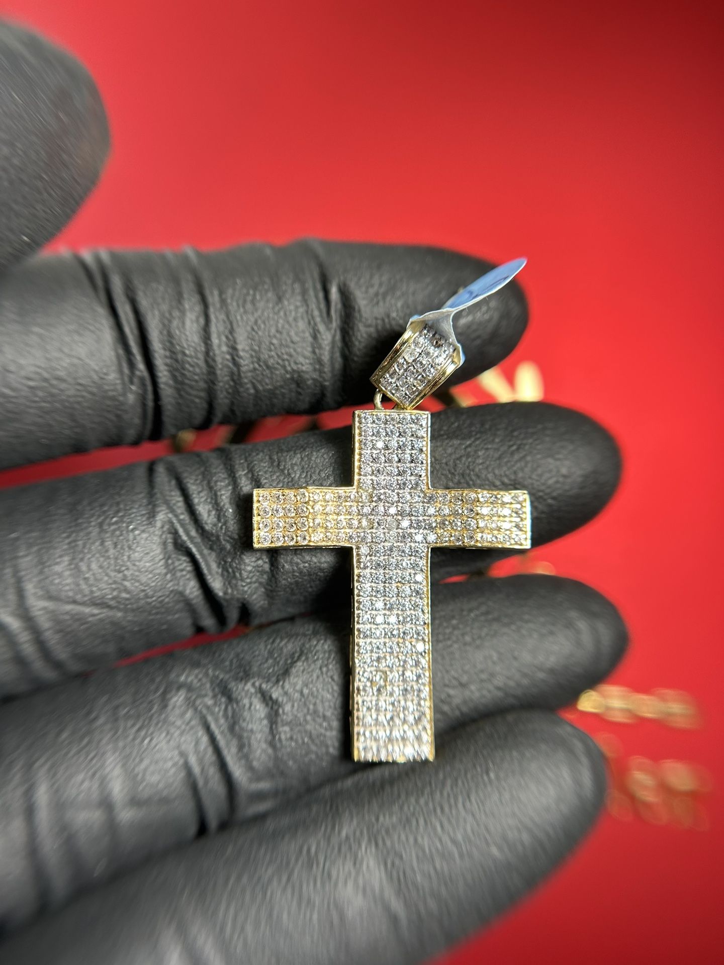 14K YELLOW GOLD CZ CROSS CHARM