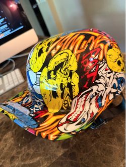 DOT-approved novelty motorcycle half-helmet with a custom graphic shell Graffiti