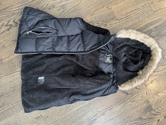 Black Zip Vest With Fur Hood 