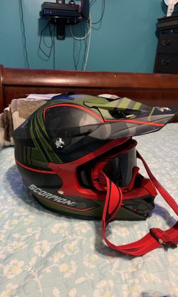 Scorpion off-road helmet with Oakley goggles