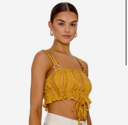 New House of Harlow Boho Striped Drawstring Crop Top Size M