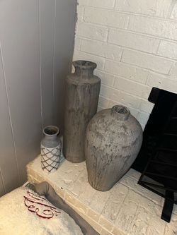 Set of 3 Gray Rustic Decorative Vases