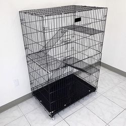 (NEW) $75 Folding 3-Tier Cat Cage 56” Tall Collapsible Metal Kennel 36x24x56” w/ Tray & Caster 