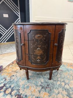 Vintage Demilune Accent Cabinet with Drawers and Side Storage