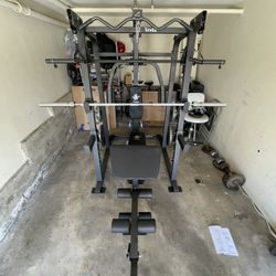 Vesta Fitness Smith Machine 2001 w/Bench Attachment | 230lb Bumpers Weights | 7ft Olympic Bar | Fitness | Gym Equipment | FREE DELIVERY🚚 