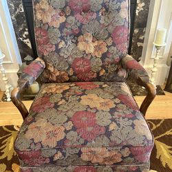 Well-made, heavy, Vintage Chair, professionally reupholstered several years ago. No rips/tears.