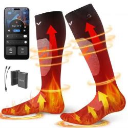  910# Heated Socks, Small Size, 5000mAh Battery Rechargeable Heating Socks with 4 Heating Levels, Electric Heated Sock with APP Control for Men Women,