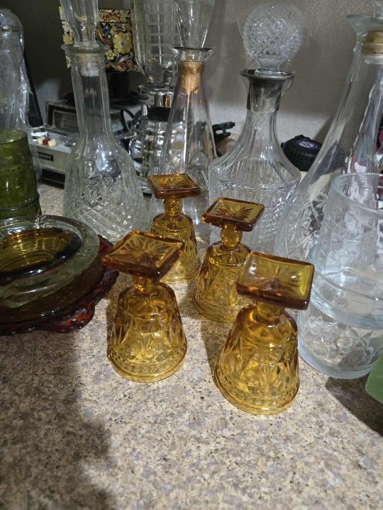 Vintage Amber Glassware Goblets Or Ashtray Anchor Hocking Indiana Glass Glasses