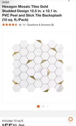Hexagon Mosaic Tiles Gold Studded Design 12.5 in. x 12.1 in. PVC Peel and Stick Tile Backsplash