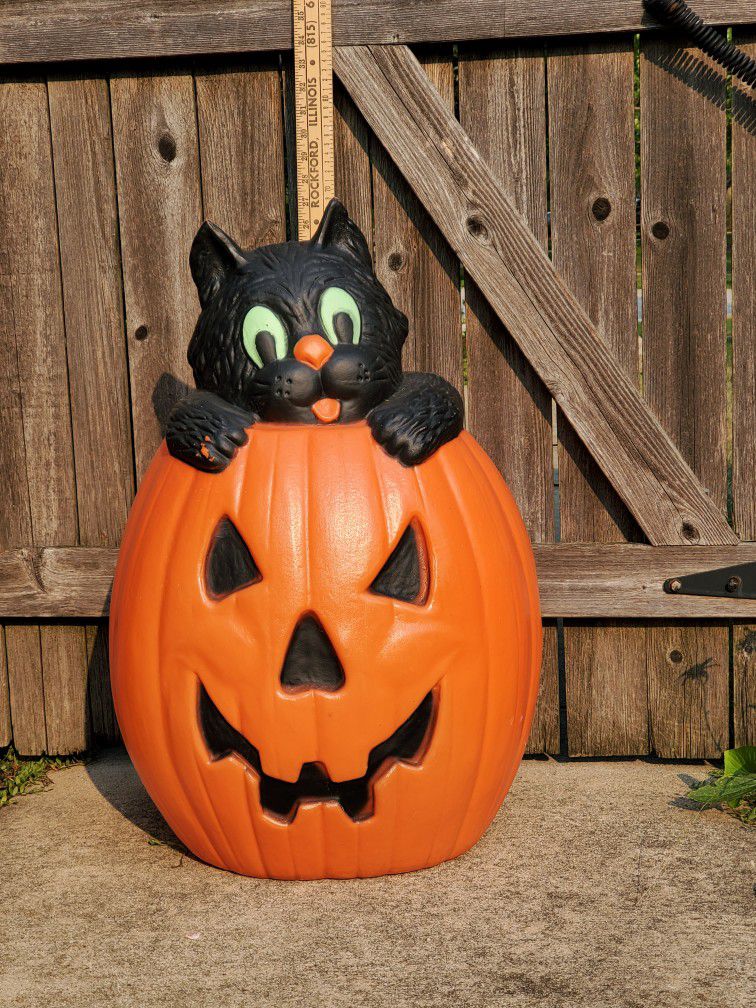 Vintage Halloween Black Cat, Pumpkin Jack o'Lantern BLOW MOLD.  Unusual.