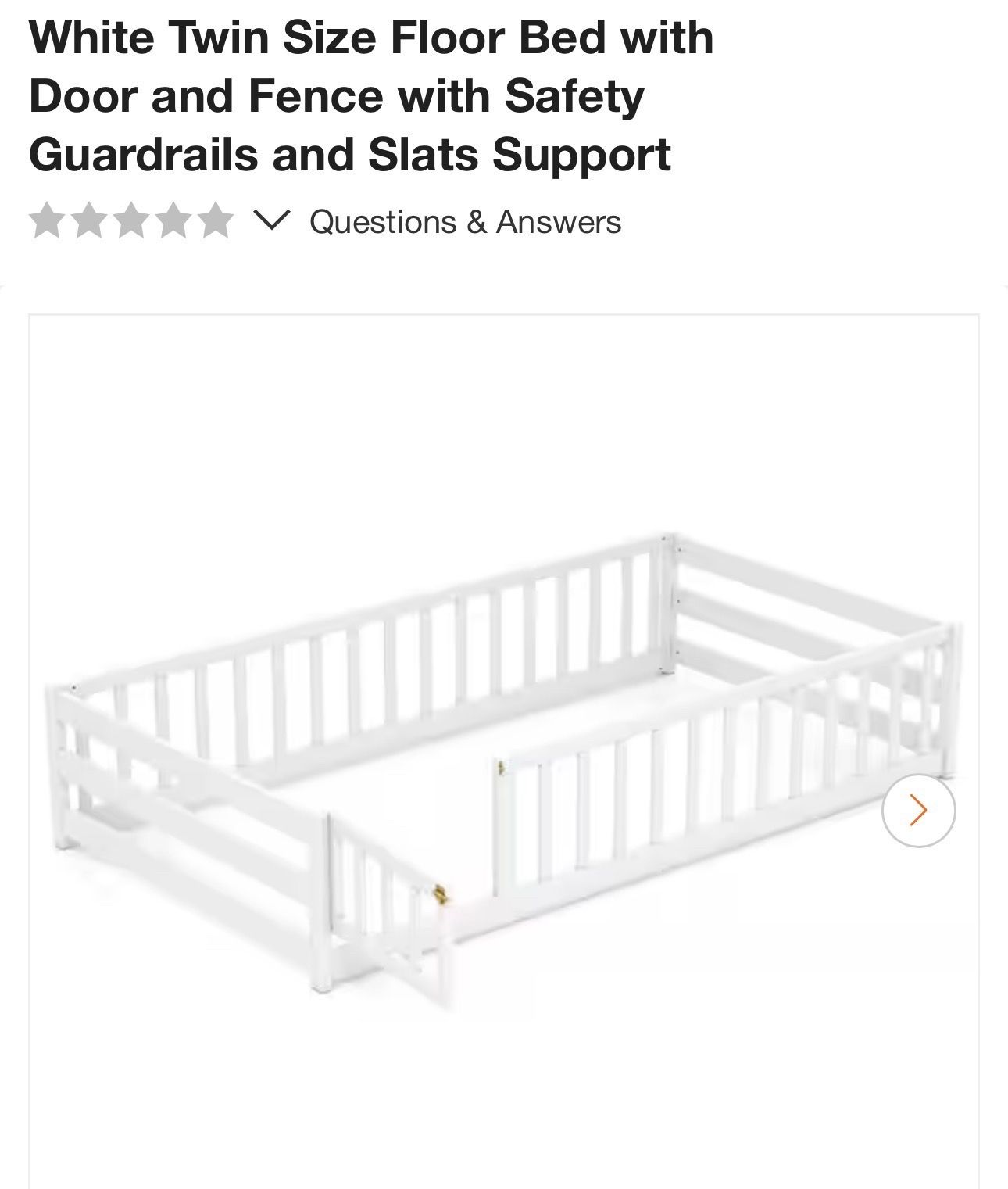 White Twin Size Floor Bed with Door and Fence with Safety Guardrails and Slats Support $125