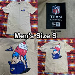 New Era Los Angeles Rams NFL Ice Cream Hat Graphic Men’s Sz Small Beige T‑Shirt