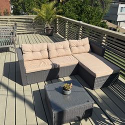 Outdoor sectional with chaise + matching coffee table