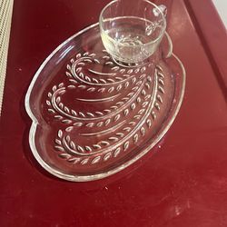 Vintage Federal Glass Co. Homestead Patterned Clear Glass Snack Set of 6 Homestead