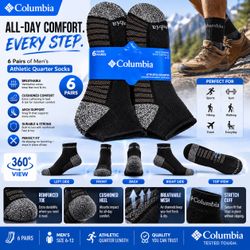 Columbia Men’s Athletic Quarter Socks Size 6-12