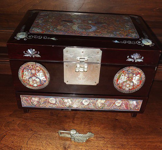 Vintage Inlaid Mother Of Pearl Jewelry Box 