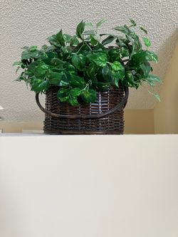 Large Wicker Basket with Multi-Colored Artificial Plant